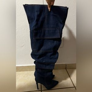 Thigh high denim boots